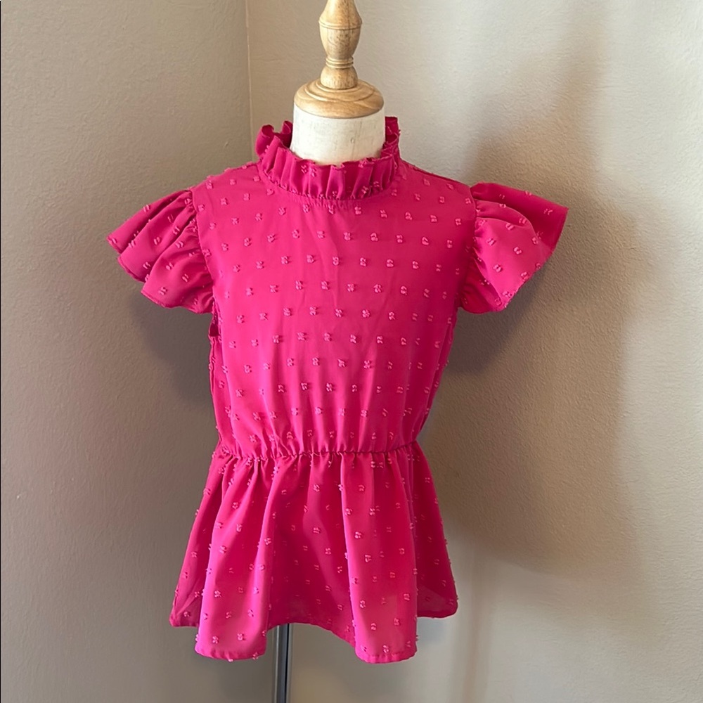 Pink Ruffle Sleeve Peplum Top